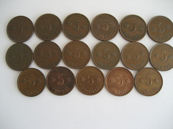 5 PENNIÄ 1918 - 1940 17 KPL SARJA