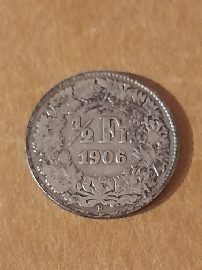 Sveitsi 1/2 Fr. 1906 B hopeaa