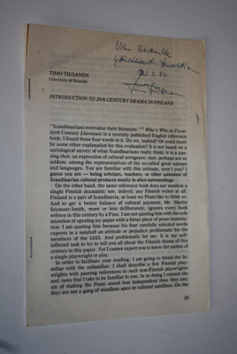 Timo Tiusanen : Introduction to 20th century drama in Fin...