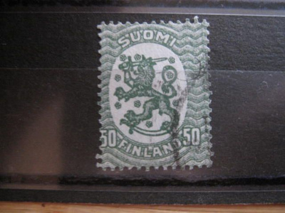 Saarismallin 50 p vihreä huonolla keskityksellä postimerkki