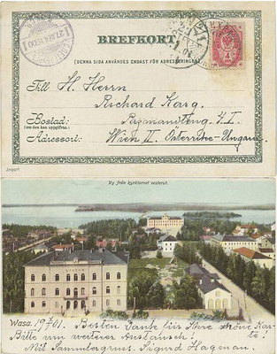 Wasa 1901 4 kop rengasmerkki kortti Itävaltaan
