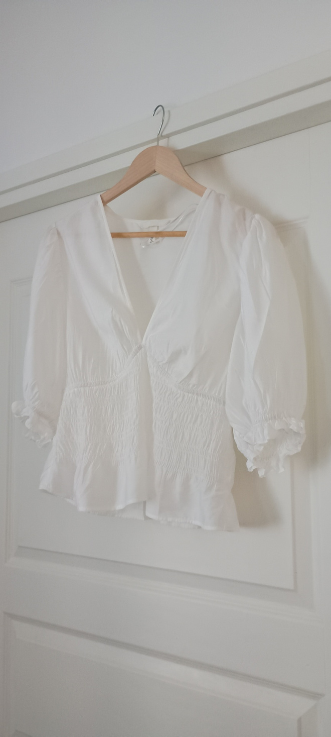 H&M valkoinen pusero pussihihat M/L uudenver.