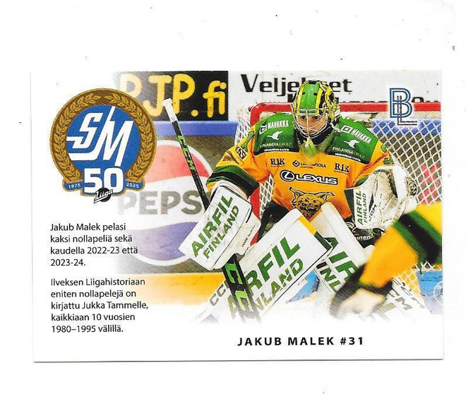 2024-25 BlueLine MatchCard #1/6 Jakub Malek Ilves MV