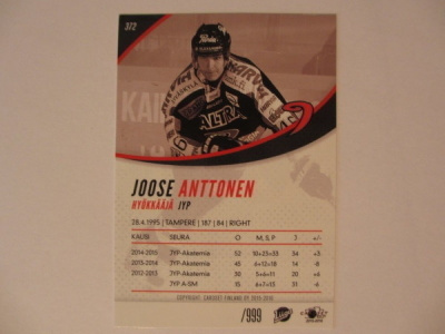 VIRHEKORTTI Joose Anttonen JYP Rookie /999