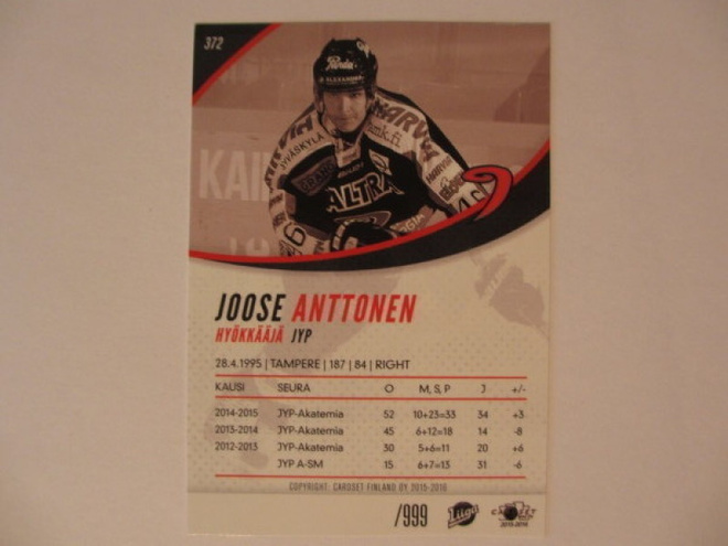 VIRHEKORTTI Joose Anttonen JYP Rookie /999