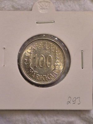 Hopearaha 100 markkaa 1957, Suomi, 5,2 g Ag500