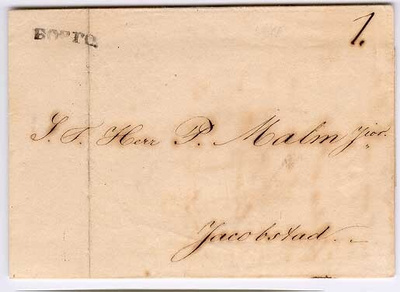 1841 kirje Porvoosta Pietarsaareen (ei sisältöä)