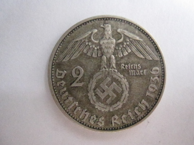 Natsi-Saksa 2 Reichsmark 1936 D Hindenburg