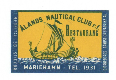 Tulitikkuetiketti: ÅLANDS NAUTICAL CLUB: MARIEHAMN. Etiketti