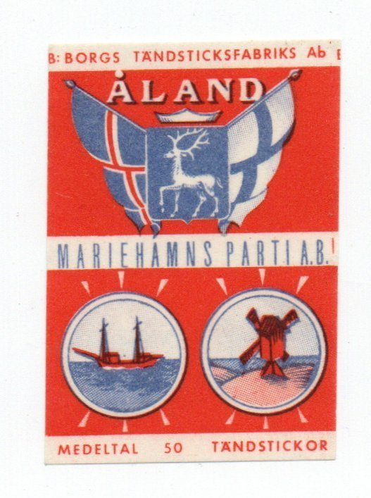 Tulitikkuetiketti ÅLAND. MARIEHAMS PARTI A:B