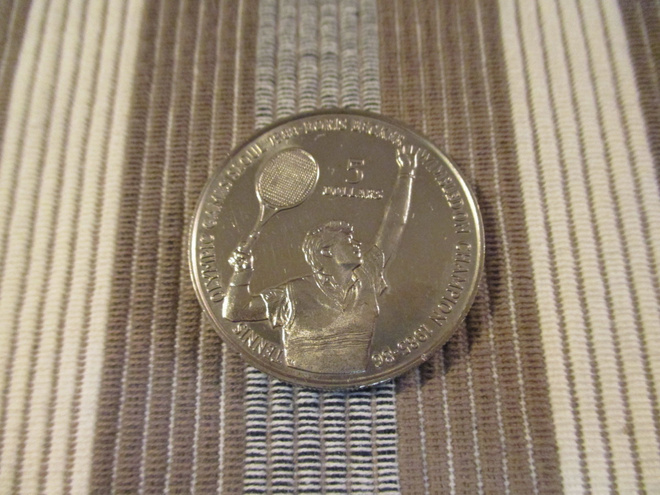 5 Dollars  Elisabeth II Boris Becker mitali. Seoul 1988.