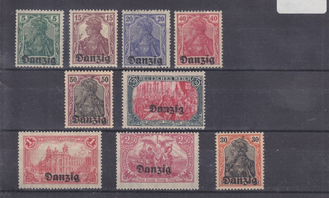 Saksa danzig Mi 1-15 väliltä liimakkeellisia