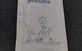 VINTAGE KIRJAILTU SEINÄTEKSTIILI / TELINE TASKU PAPEREILLE
