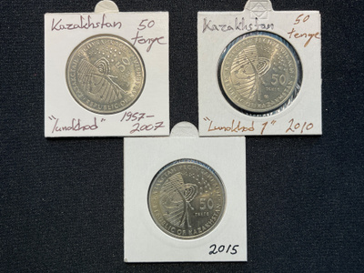 Kazakstan 3 kpl avaruusaiheisia kolikoita.
