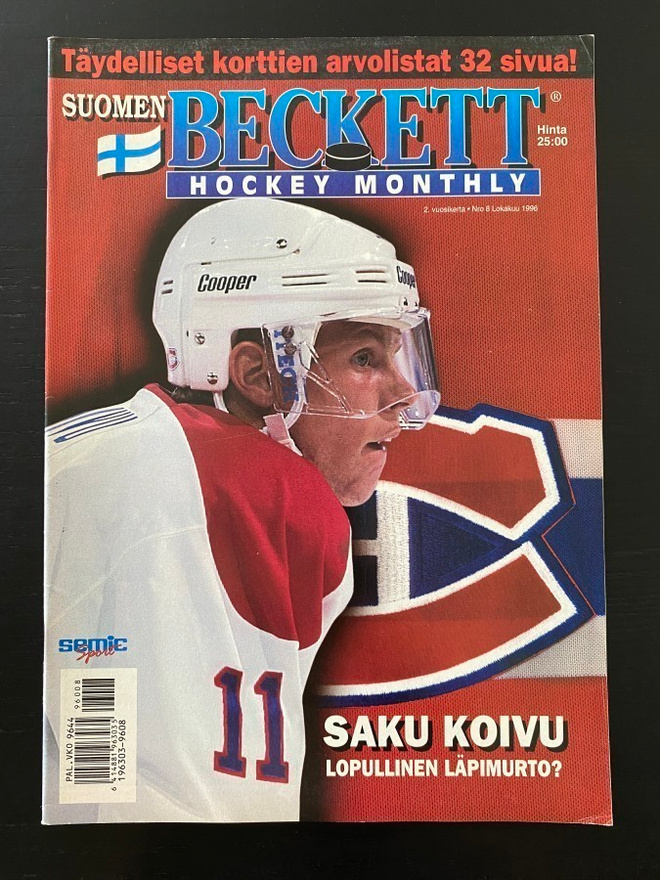 Suomen Beckett 8/1996 kannessa Saku Koivu