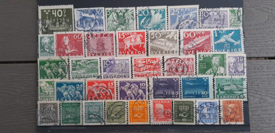 RUOTSI VANHAA n.1920-30 luku leimattuja postimerkkejä 37 kpl
