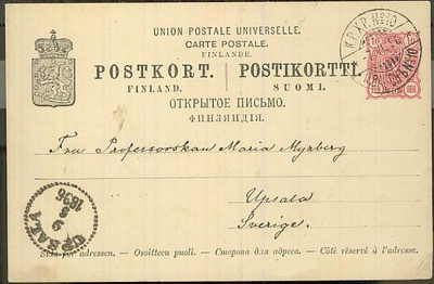 1897 10p ehiökortti Ruotsiin