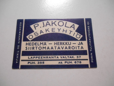 TT Etiketti P.Jakola Lappeenranta