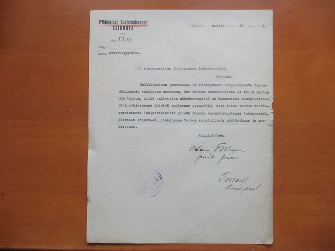1923 Pihtipudas suojeluskuntadokumentti