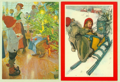 Kaksi Carl Larssonin joulukorttia