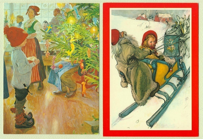 Kaksi Carl Larssonin joulukorttia