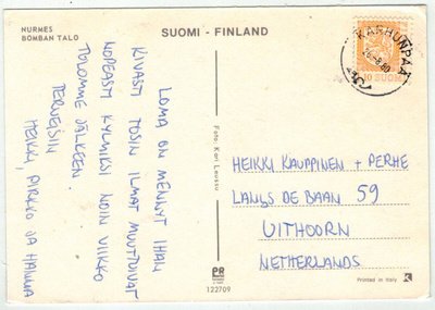 1979 1,10 mk keltainen postikortti Hollantiin