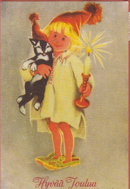 Irma Salmi Tytöllä kissa ja kynttilä