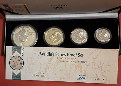 Etelä-Afrikka, Wildlife the Rhino 2 + 1 + 0,5 + 1/4 oz hopea