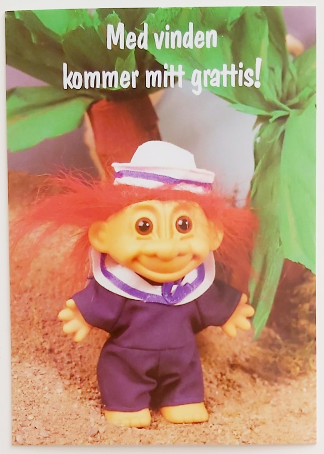 "Med vinden kommer mitt grattis!"-KULKEMATON POSTIKORTTI