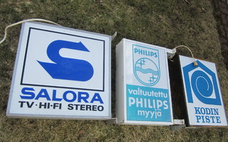 3 VANHAA VALOMAINOSTA 70 LUVULTA. SALORA,PHILIPS. KODIN,,