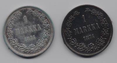 1874 1 markka 2kpl samalla kaupalla