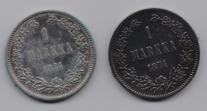 1874 1 markka 2kpl samalla kaupalla