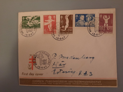 FDC Suomi 1947 TUB srj, kulkenut