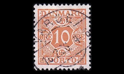 Tanska PORTO_28 o 10 öre oranssi ruututausta (1934)