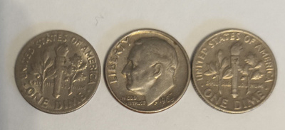 3 kpl USA dime 1967, 1968 & 1976, 2 kuvaa