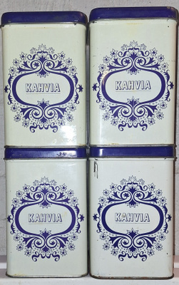 Vintage kahvipurkit Kahvia sinivalkoiset