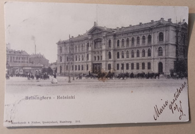 Helsinki, Ateneum, vossikoita, hevosia torilla, 1900-l. alku