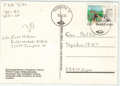 1990 maalaiskirjeenkanto postikortti