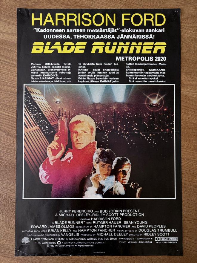 Blade Runner alkuperäinen suomalainen elokuvajuliste 1982