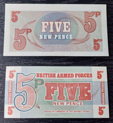 British Armed Forces Five New Pence seteli