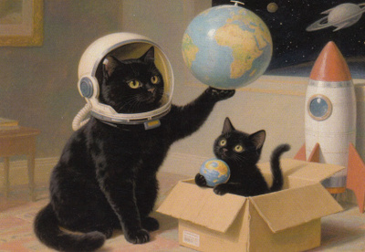 Kissanpentu leikkii astronauttia