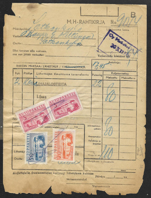 Rahtikirja - Autopaketti 1955 (LAPE 2xAP6,AP7,AP8) kynämität