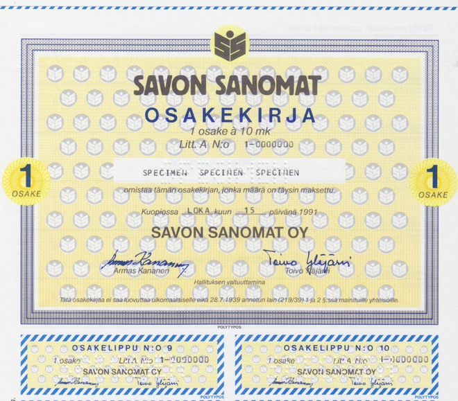 OKK 1991 Savon Sanomat Oy spec pörssi, Kuopio