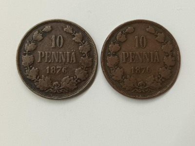 10 Penniä 1876 "Pieni 6" ja normaali 1876