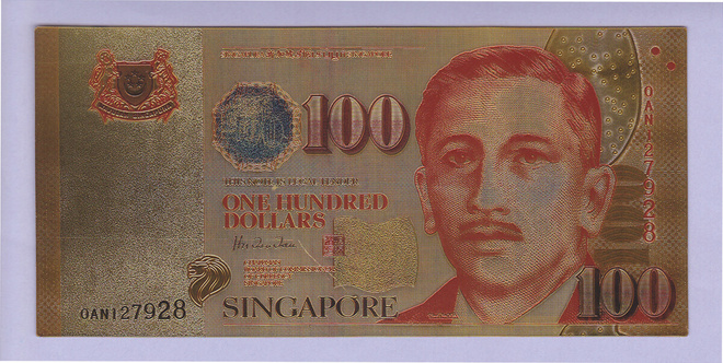 Singapore 100 Dollars v.1999 UNC kullattu (muoviseteli)