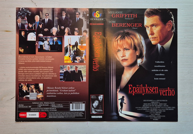 VHS Epäilyksen verho -kansipaperi