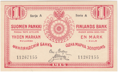 1 Markka 1915 Sarja A, 8num. kl.9