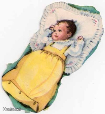 EO 6047 / Keltamekkoinen tumma vauva selällään. 1950-l.