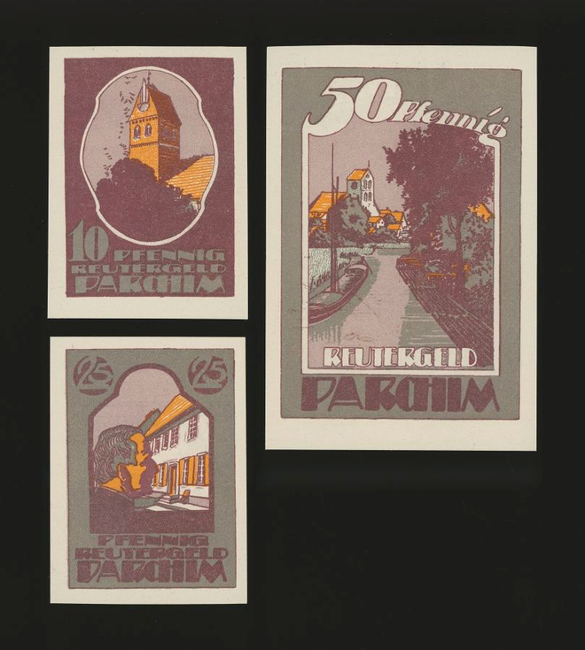 Saksa Notgeld 10, 25, 50 Pfg, Parchim 1922