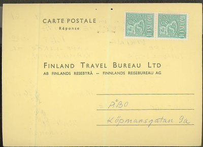 M54 1954 10(mk) pari postikorttivastaus - leimaton